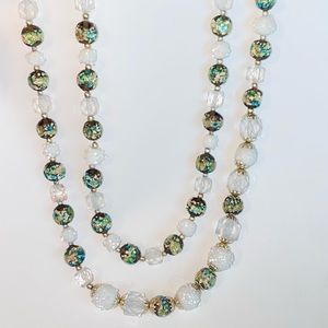 Vintage Venetian Foil Mosaic Beads White Sugar Beads & Cut Glass Beaded Necklace